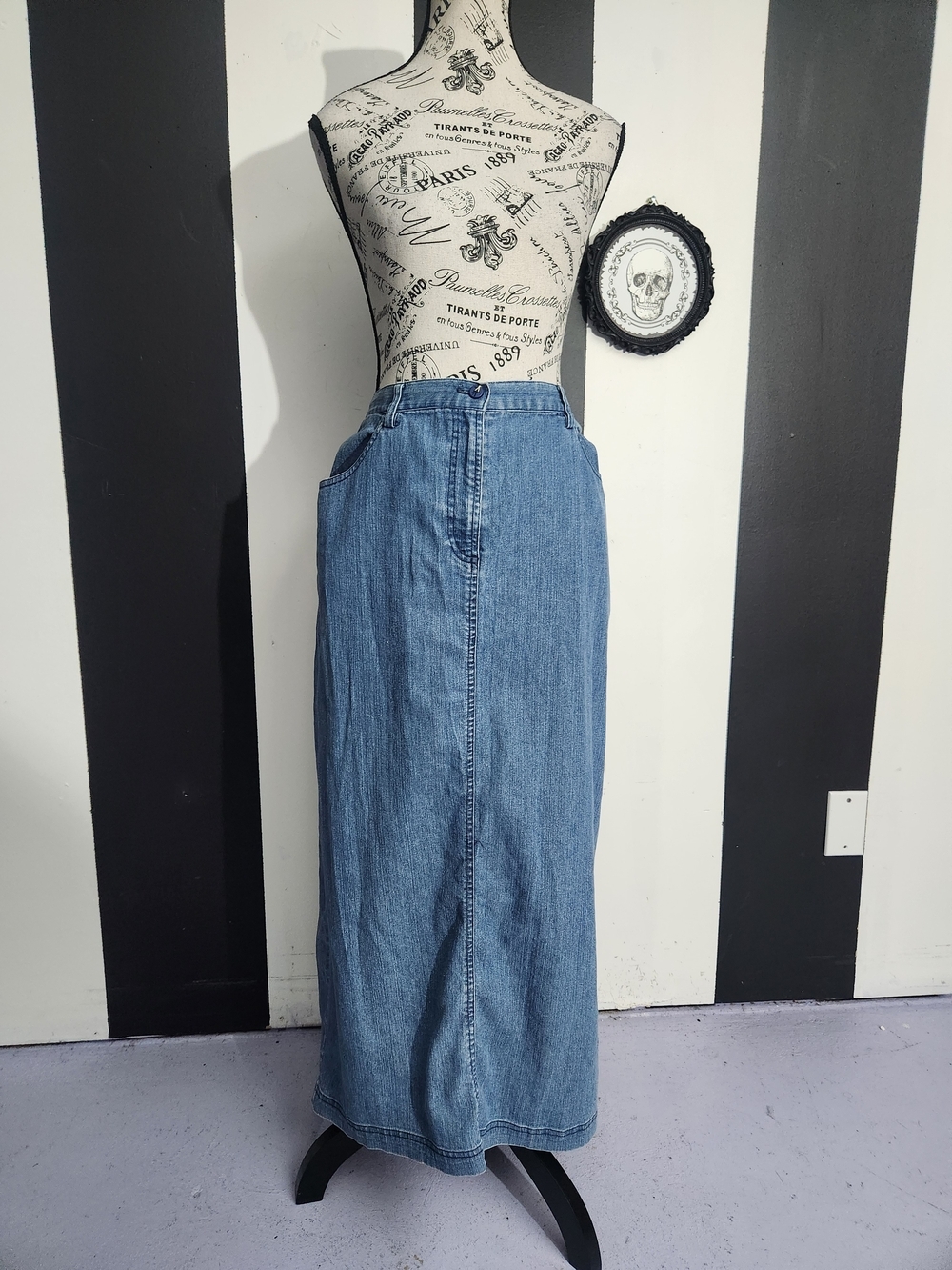 Classic Light Blue Denim Maxi Skirt
